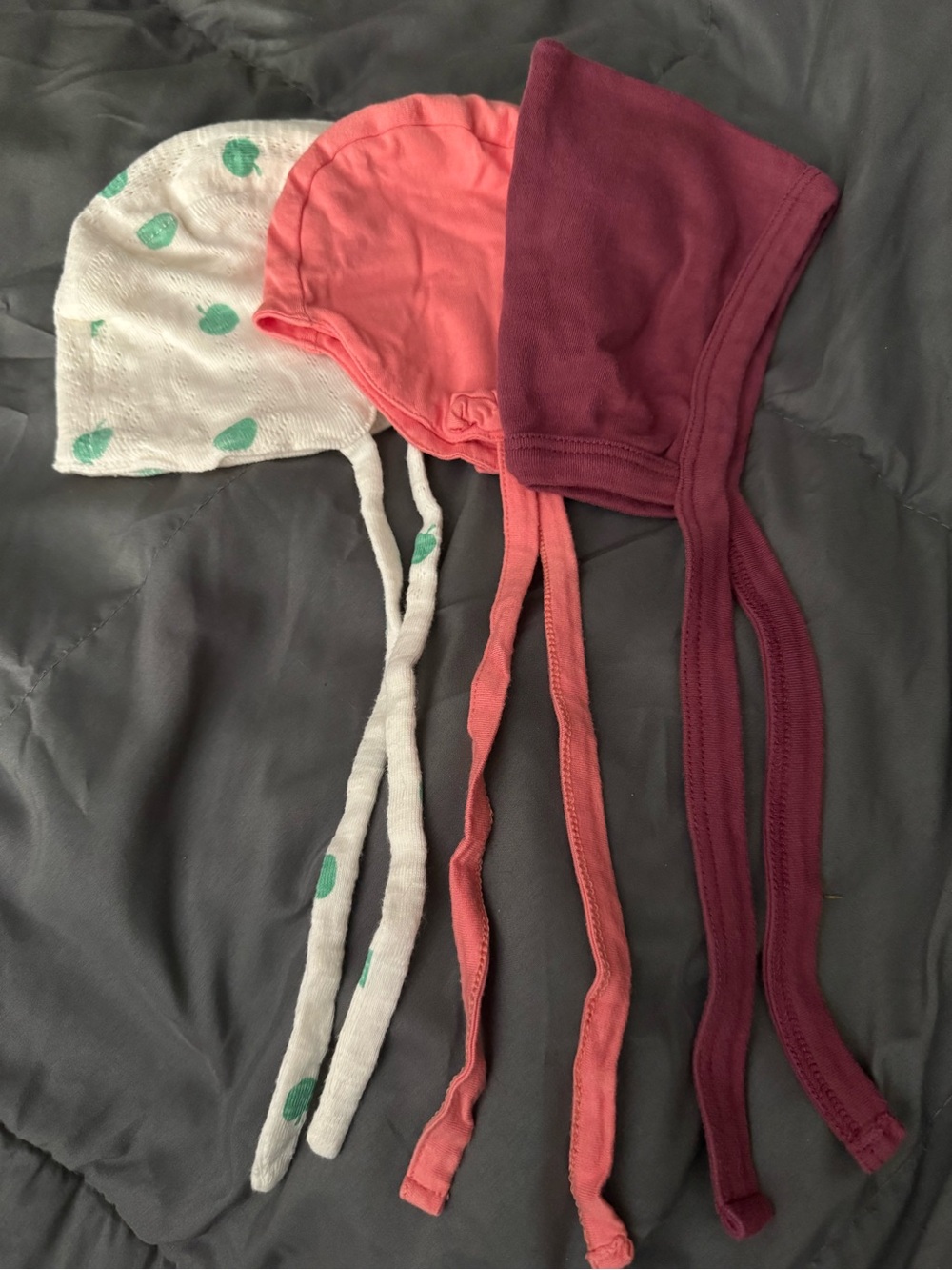 Trio of Kate Quinn Baby Bonnet Caps